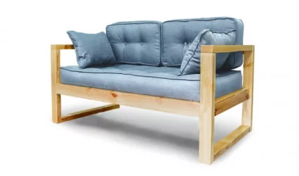 Диван для балкона двухместный DEmoku Д-2 небесно-голубой_натуральный