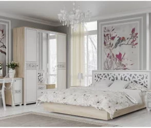 Кровать 1,6 м с подъемным механизмом Мадлен 02 Дуб сонома светлый Ясень белый Серебро