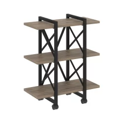 Стеллаж на колесных опорах - 3 полки LOFT  VR.L-MST.K-3.4V Металл черный Тиквуд темный