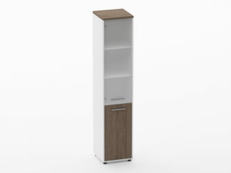 Шкаф 4 узкий верх стеклянная дверь, низ закрытый Deka 10.19.17Л Дуб Верцаска/Белый