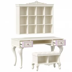 Стол письменный с полкой навесной и банкеткой Маркиза 04 Алебастр Шампань