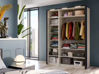 Шкаф трехстворчатый с комбинированными дверями и паспарту Техно 11 Дуб Крафт белый Серый шифер