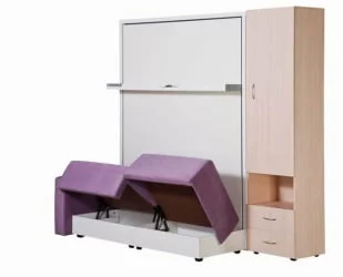 Кровать с подъёмным механизмом Смарт 1 3-в-1 правый 1400 Белая шагрень