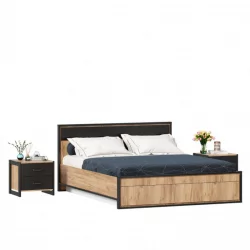 Кровать двуспальная 1600 с подъемным механизмом и тумбами Техно 07 Дуб Золотой Черный