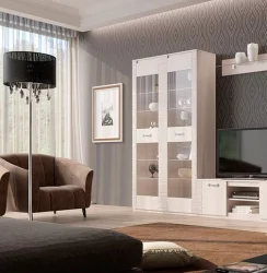 Шкаф для гостиной со стеклянными дверьми Элана 02 Бодега белая