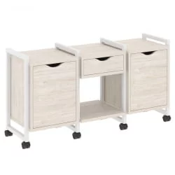 Тумба на колесных опорах наборная. Вариант №7 LOFT VR.L-TN-7.K Металл белый Денвер светлый