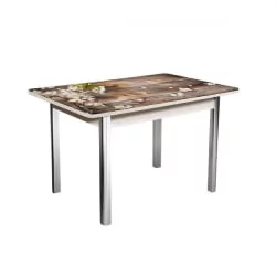 Стол раздвижной 1,55 Победа, СТЕКЛО, опоры полуовал ХРОМ, Беленый дуб/128947691