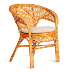 Террасовый комплект ПЕЛАНГИ (стол со стеклом + 2 кресла) / с подушками / ротанг, кресло 65х65х77см, стол диаметр 64х61см, Хоней (мед) / PELANGI Honey