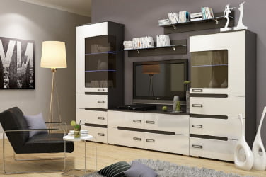 Стенка-горка в гостиную Виго со шкафом Венге Белый глянец