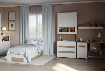Комплект мебели для детской Палермо Юниор №4 Белый глянец Ясень шимо светлый
