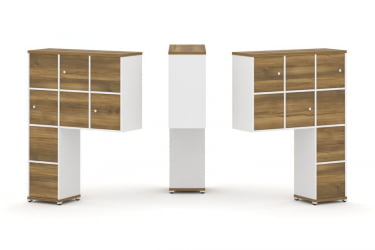 Надставка на стол высокая двухсторонняя + задняя стенка (8 шт.) + блок с 2-мя ящиками (2 шт.) + распашной фасад (6 шт.) CОНCЕПТ CН.ДНВ-004 Сандал Янтарный Белый бриллиант Белый металл / CONCEPT CN.DNV-004