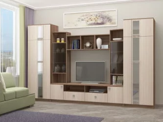 Классическая стенка в гостиную Элегия Ясень шимо светлый/темный