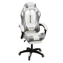 Геймерское кресло 1208, замша, цвет бело-серый с массажем, арт 1208-White-Grey