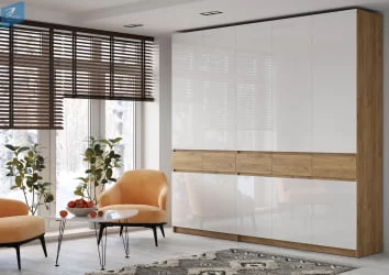 Дизайнерский шкаф ШК-002 БОСТОН дуб крафт золотой/Белый глянец