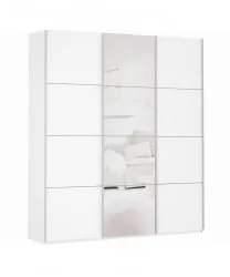 Шкаф-купе трехдверный Прайм 1800 ДСП/Зеркало/ДСП Белый снег