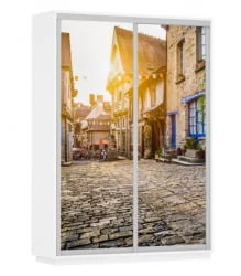 Шкаф-купе со стеклом Экспресс Дуо 1600х2200х Улица/Белый снег / 1600х2200h