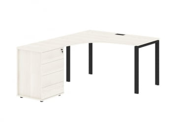 Стол эргономичный с тумбой левый ЕДИС ЕУCЕТ 1318 Л Ясень Траун Черный / EDIS EUCET L