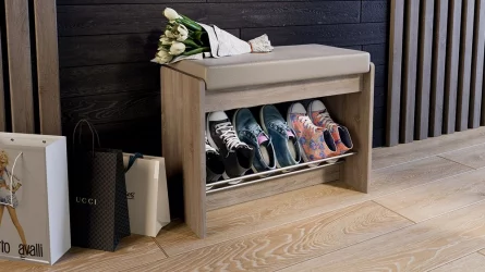 Тумба для обуви Тайм тип 1 Дуб Сонома трюфель/Кожзам бежевый