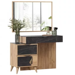 Стол туалетный с зеркалом Шелли Дуб золотой Камень Пьетра чёрный