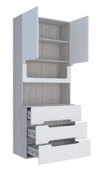 Стеллаж с ящиками Палермо Юниор 04 Ясень шимо светлый Белый глянец