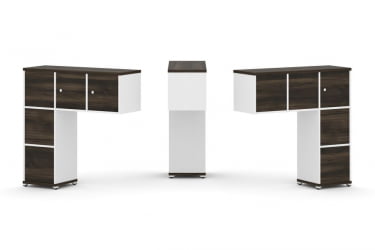 Надставка на стол низкая двухсторонняя + задняя стенка (5 шт.) + блок с 1-м ящиком (2 шт.) + распашной фасад (3 шт.) CОНCЕПТ CН.ДНН-006 Дуб Мали Белый бриллиант Белый металл / CONCEPT CN.DNN-006