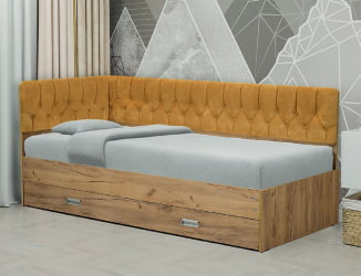 Кровать с продольной мягкой спинкой (левая) Софа №16 (800х2000) Белая Велюр 006