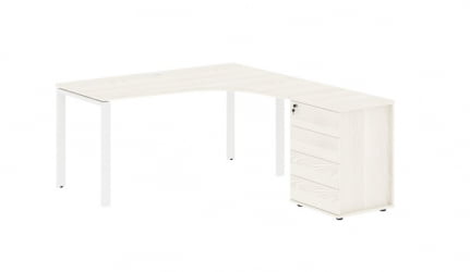 Стол эргономичный с тумбой правый EDIS EUCET 1518 R Ясень Траун Белый