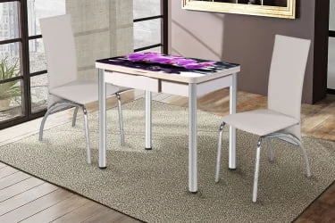 Стол поворотно-раскладной 1,2 Ника с ящиком СТЕКЛО, опоры D50 круглые ХРОМ, Беленый дуб/139222259