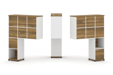 Надставка на стол высокая двухсторонняя + задняя стенка (8 шт.) + распашной фасад (6 шт.) CONCEPT CN.DNV-009 Сандал Янтарный Белый бриллиант Черный металл