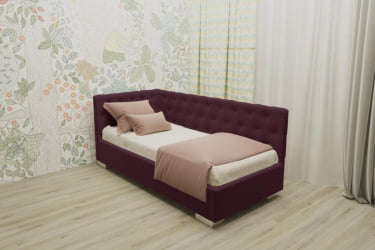 Детская кровать 190 90 ВЕРСАЛЬ С ОРТОПЕДИЧЕСКИМ ОСНОВАНИЕМ (BERHOUSE) Цвет фасада: Красный; Материал фасада: Металл/Велюр; Спальное место: 900х1900