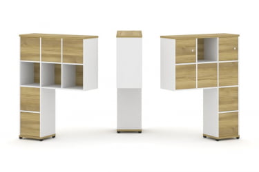 Надставка на стол высокая двухсторонняя + задняя стенка (8 шт.) + блок с 1-м ящиком (2 шт.) + распашной фасад (2 шт.) CОНCЕПТ CН.ДНВ-007 Дуб Винченцо Белый бриллиант Черный металл / CONCEPT CN.DNV-007