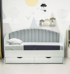 Кровать с продольной мягкой спинкой Софа №12 (800х1600) Дуб Сонома светлый Велюр 328