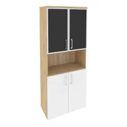 Шкаф высокий широкий ОНИКС О.СТ-1.4Р блаcк Тиквуд Светлый/Белый / ONIX O.ST-1.4R black