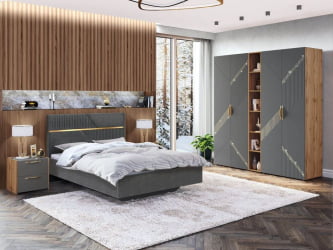Комплект мебели для спальни Монако 902 №3 Дуб Вотан Оникс Графит Десерт Серый