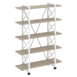 Стеллаж на колесных опорах - 5 полок ЛОФТ ВР.Л-МСТ.К-5.8В Металл белый Дуб Аттик / LOFT VR.L-MST.K-5.8V