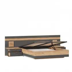 Кровать двуспальная 1600 с тумбами с подъемным механизмом и декоративным щитом Фиджи 018 Дуб Золотой Антрацит