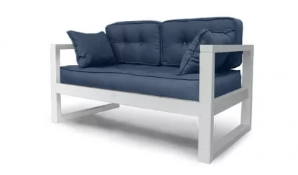 Белый диван двухместный DEmoku Д-2 небесно-голубой_белый