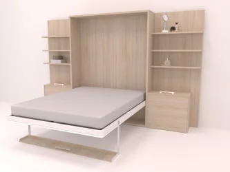 Кровать двуспальная из металла Смарт 1 откидная с полками К 1600 Белая шагрень