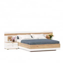 Кровать двуспальная 1600 с тумбами и декоративным щитом Фиджи 016 Дуб Золотой Белый