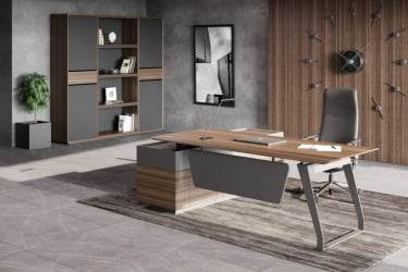 Стол руководителя на опорной тумбе QUARTZ QZ.0101.BW+QZ.0201.BW.GF.R правый