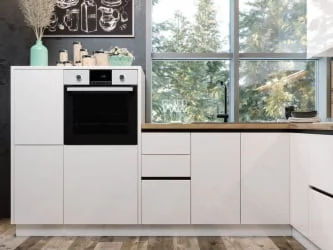 Кухня угловая Шервуд №1 Белый Белый глянец Черный