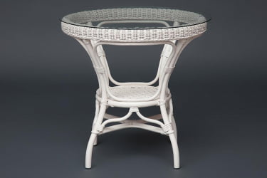 Комплект обеденный ANDREA ( стол со стеклом + 4 кресла + подушки) TCH White (белый), Ткань рубчик, цвет кремовый