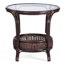 Комплект ПЕЛАНГИ 02/15 ( стол со стеклом + 4 кресла ) [с подушками] ротанг, кресло 65х65х77см, стол диаметр 64х61см, валнут (грецкий орех) / PELANGI walnut