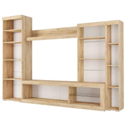 Современная стенка в гостиную Бастон Дуб вотан/Белый глянец