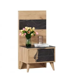 Тумба прикроватная Шелли левая с декоративным щитом Камень Пьетра чёрный