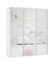 Белый шкаф-купе с зеркалом Прайм 2100 Зеркало/Зеркало/Зеркало Белый снег