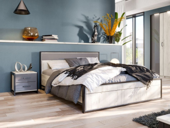 Кровать двуспальная 1600 Техно ЛД 678.140.000.011 Дуб Крафт белый Серый шифер