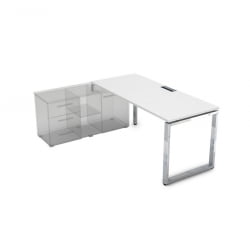 Стол рабочий, прямолинейный три опоры, левый ГЛОСС ЛИНЕ НСТЛ-О.994 Белый Премиум / GLOSS LINE