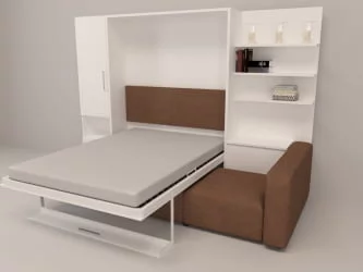 Кровать-трансформер Смарт 1 левый с полкой и пуфом 1400 Ясень шимо темный