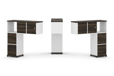 Надставка на стол низкая двухсторонняя + задняя стенка (4 шт.) + блок с 2-мя ящиками (2 шт.) + распашной фасад (2 шт.) CОНCЕПТ CН.ДНН-004 Дуб Мали Белый бриллиант Черный металл / CONCEPT CN.DNN-004